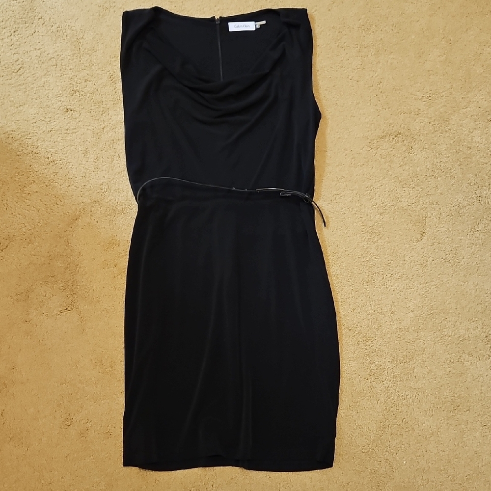 Calvin Klein Black Sleeveless Cowl Neck Sheath Mini Dress